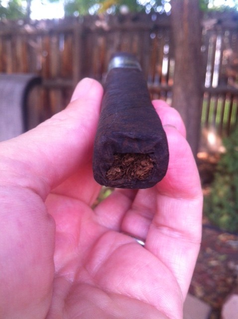 The wrapped foot of the 1502 Black Gold cigar
