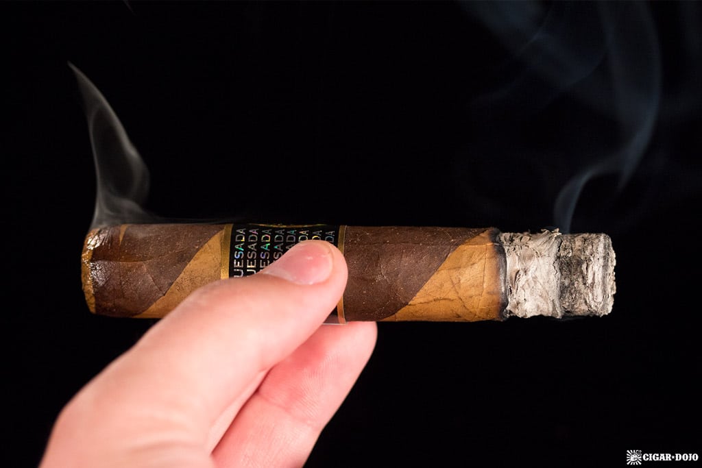 Quesada Reserva Privada Barber Pole Robusto cigar smoking