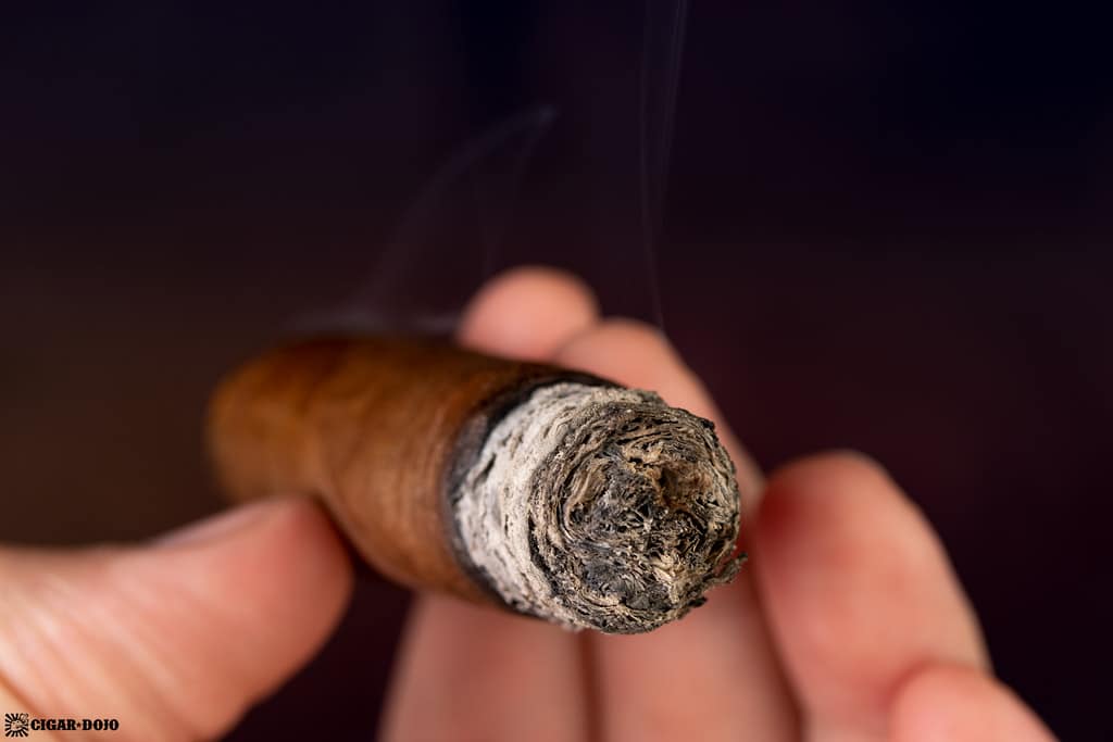 Pier 28 Oscuro Robusto cigar ash