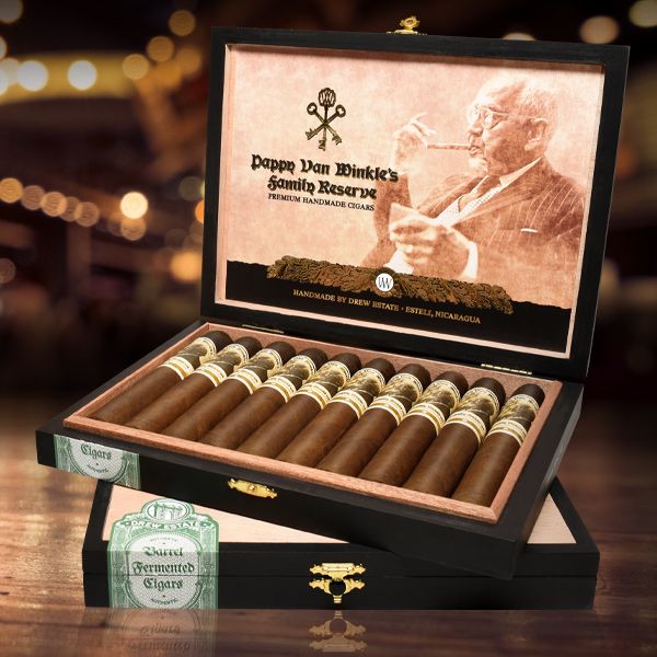 Drew Estate Pappy Van Winkle's Family Reserve Barrel Fermented cigars open box