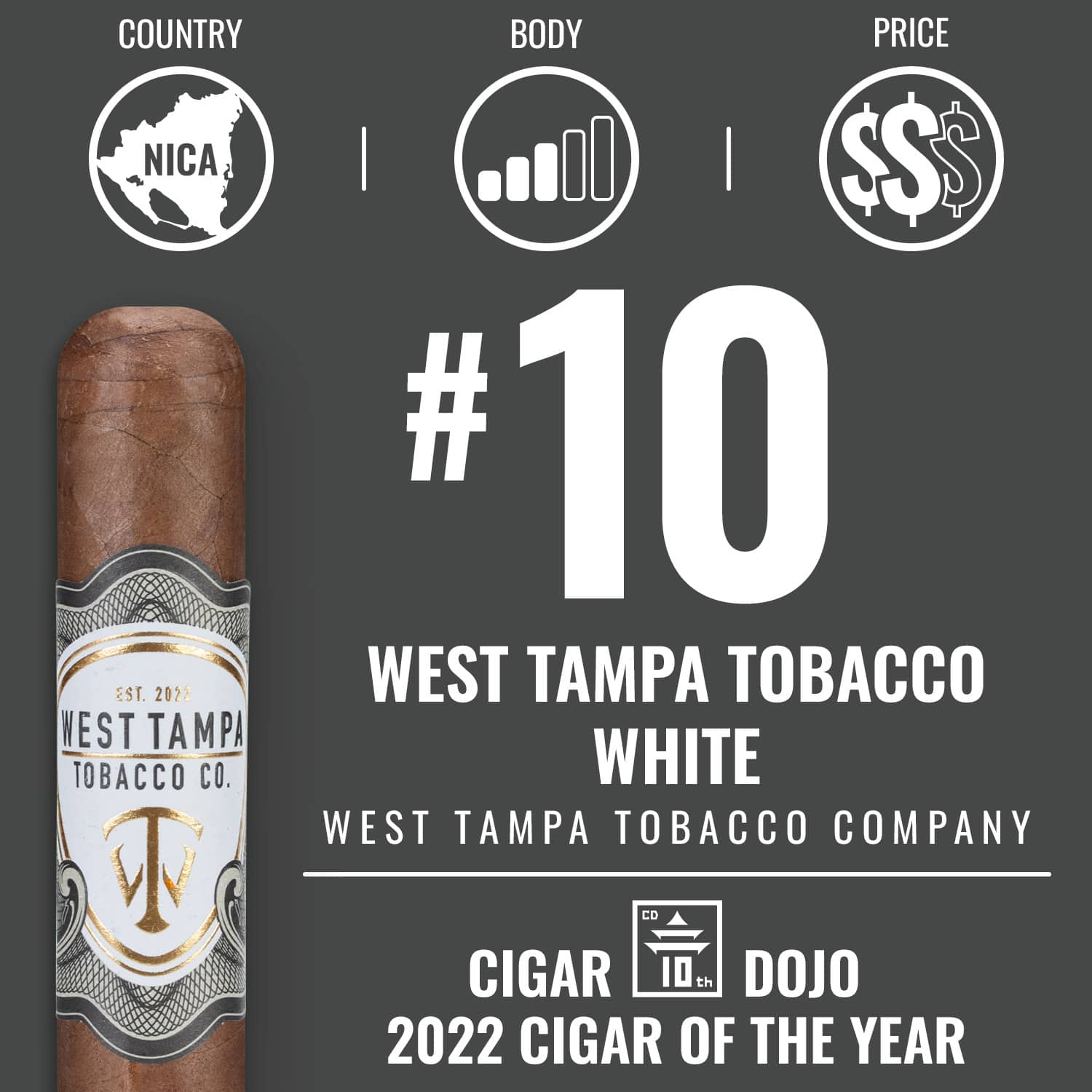 West Tampa Tobacco White No. 10 Cigar of the Year 2022