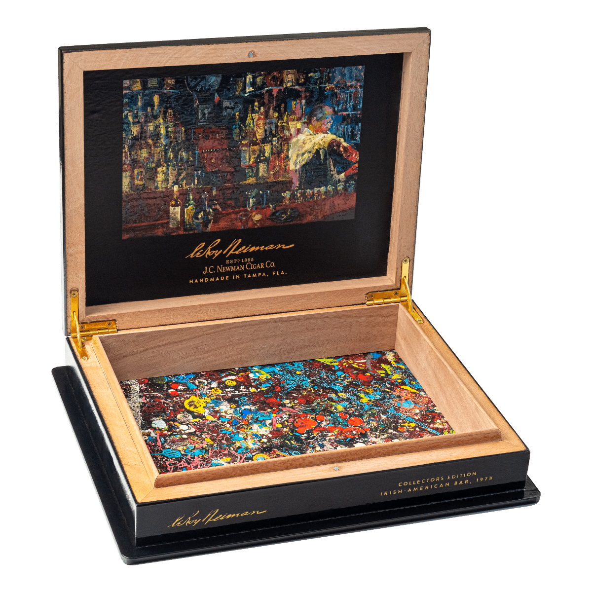 J.C. Newman LeRoy Neiman 2023 Collector’s Edition cigar box open empty