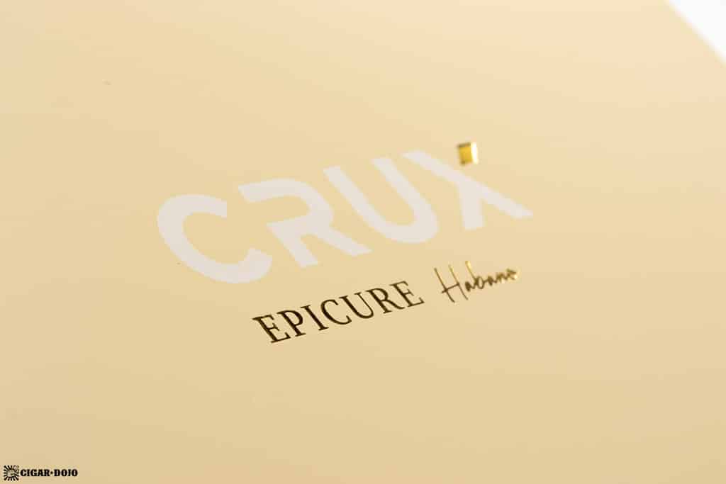 Crux Epicure Habano Toro cigar box lid closeup
