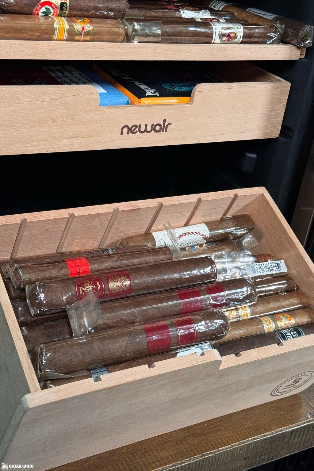 NewAir x Boveda NCH500SSB0 humidor bottom drawer stocked with cigars