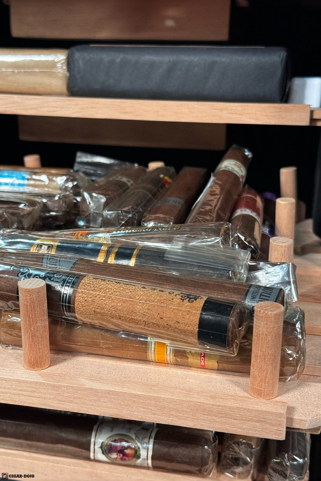 NewAir x Boveda NCH500SSB0 humidor shelf stocked with double layer of cigars