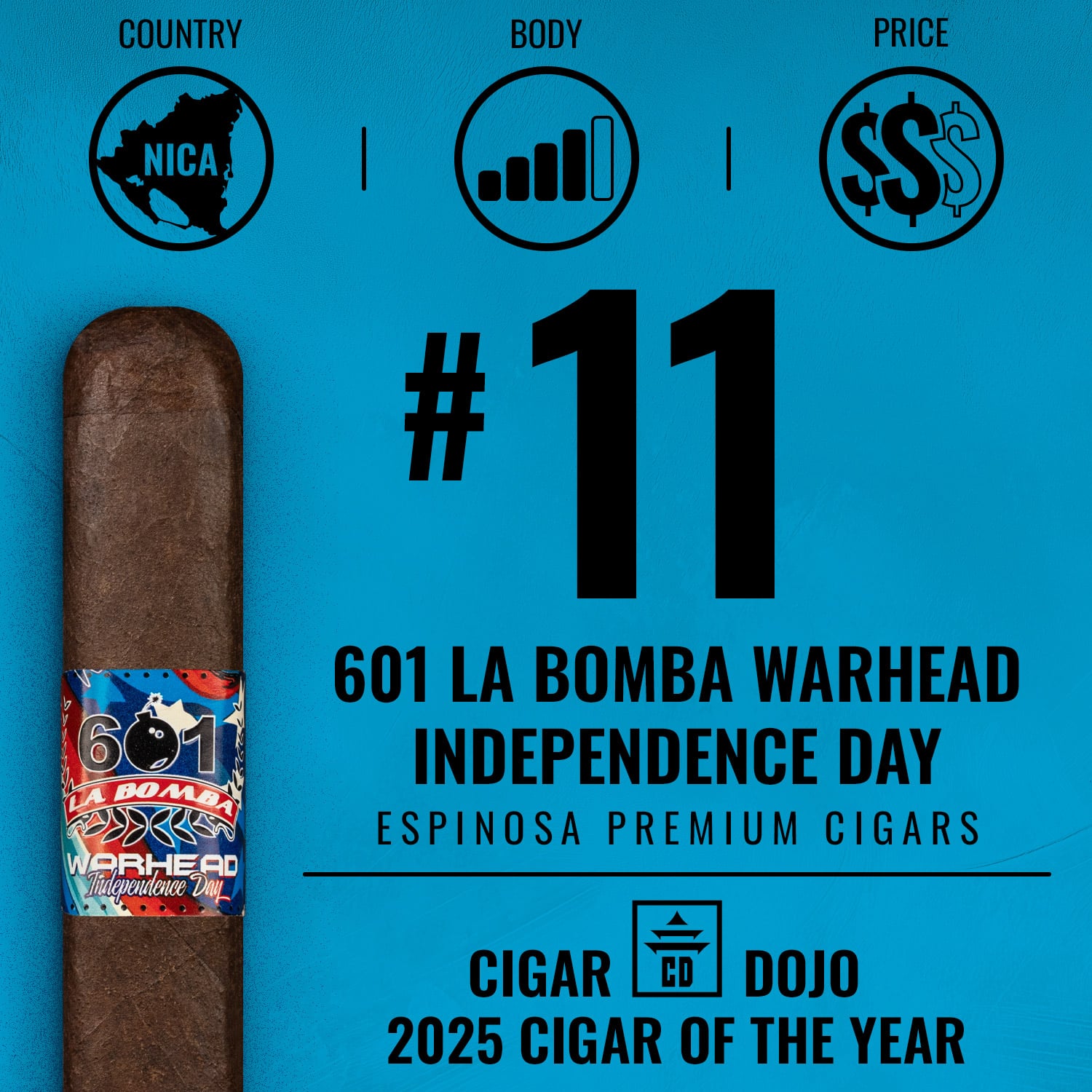 Espinosa 601 La Bomba Warhead Independence Day No. 11 Cigar of the Year 2025