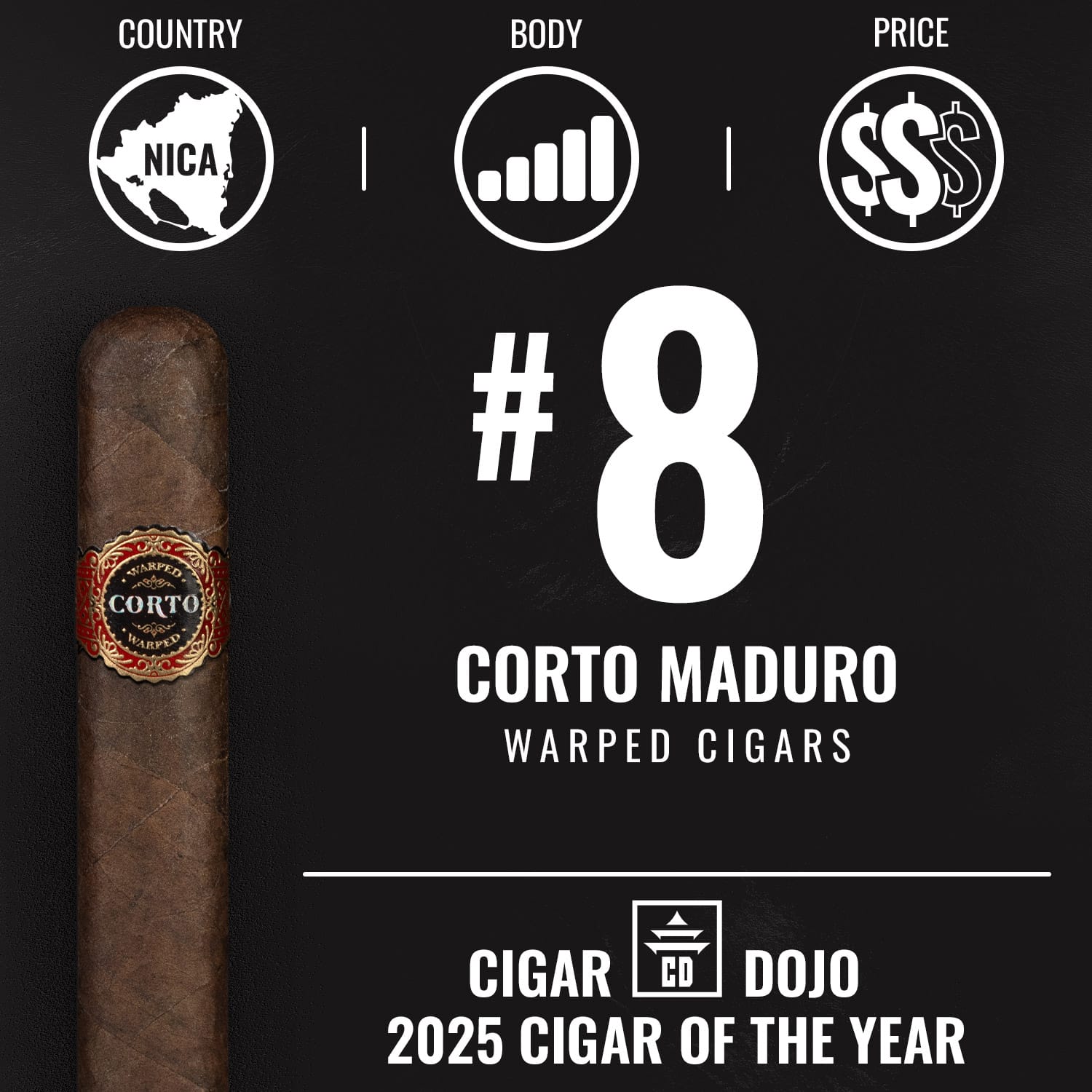 Warped Corto Maduro No. 8 Cigar of the Year 2025