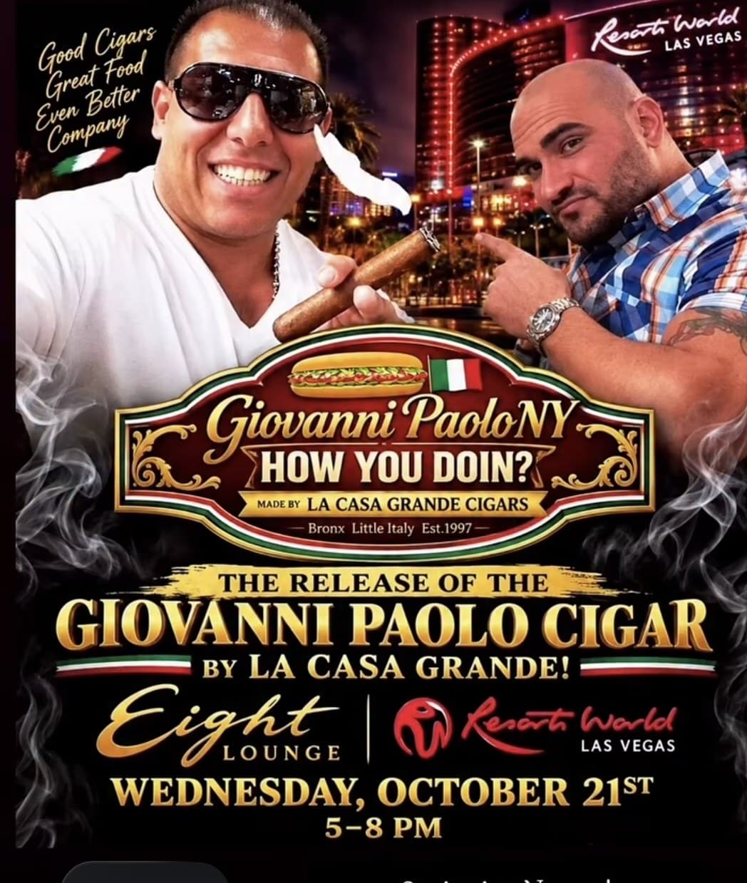 Launch flyer for the Giovanni Paolo cigar at Eight Lounge