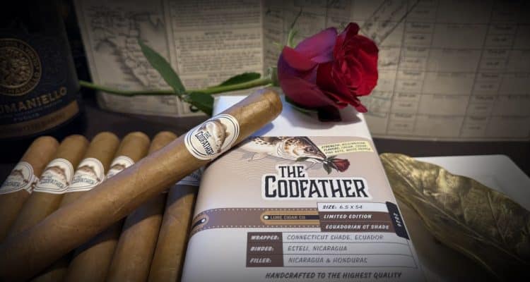 Lure Cigars The Codfather Connecticut Shade cigars with pack and red rose