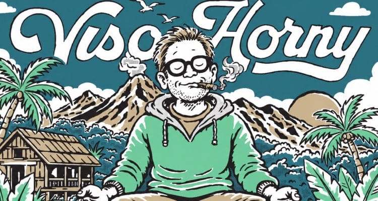 Viso Horny Post Nut Clarity cigar artwork featuring Tyler Jeffery smoking a cigar